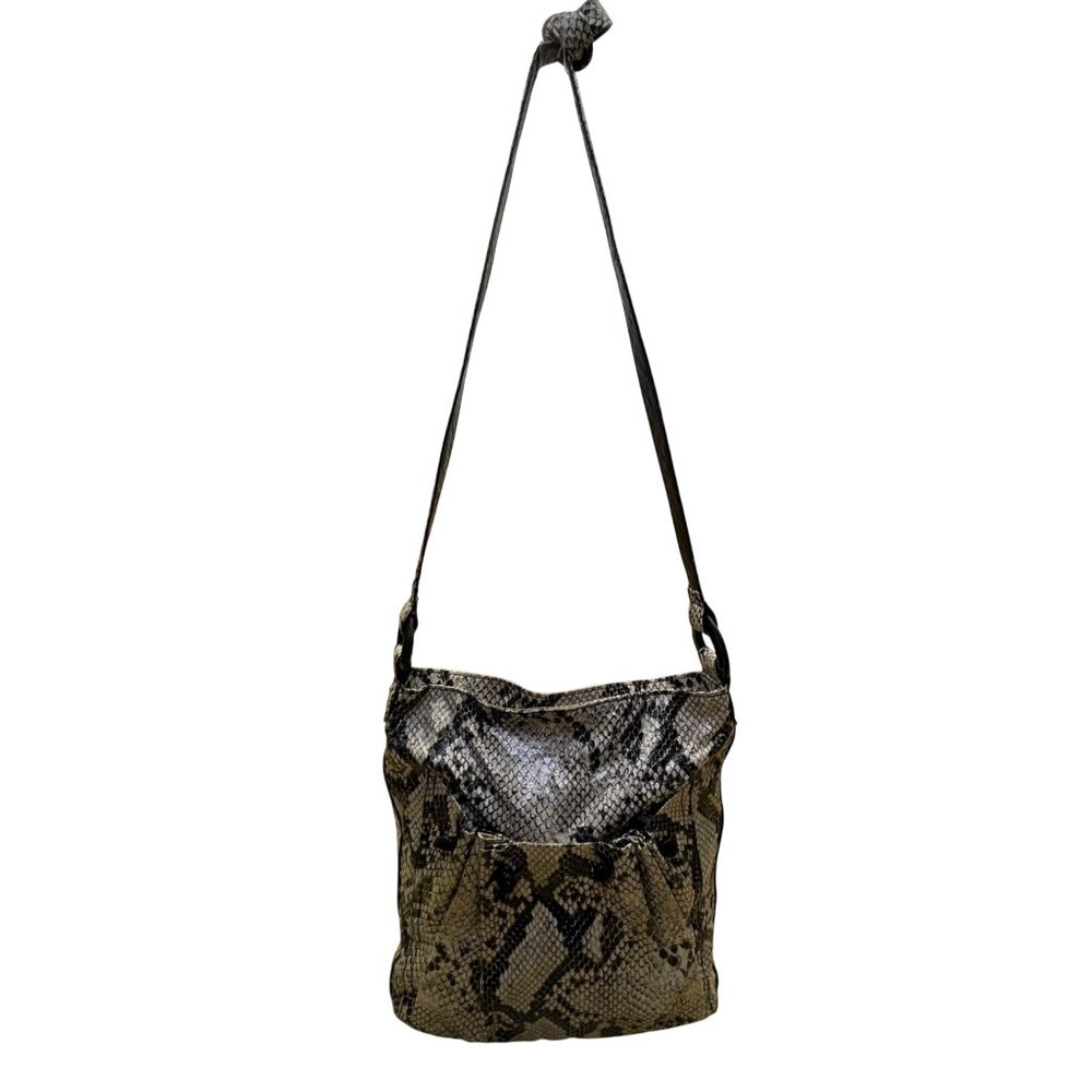 Falchi By Falchi Women’s Black/White Snake Embossed Zippered Shoulder Bag